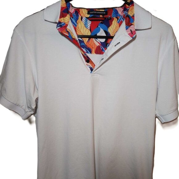 Cotton Stretch white polo Contrasting collar in colorful print Men's small - Picture 2 of 12